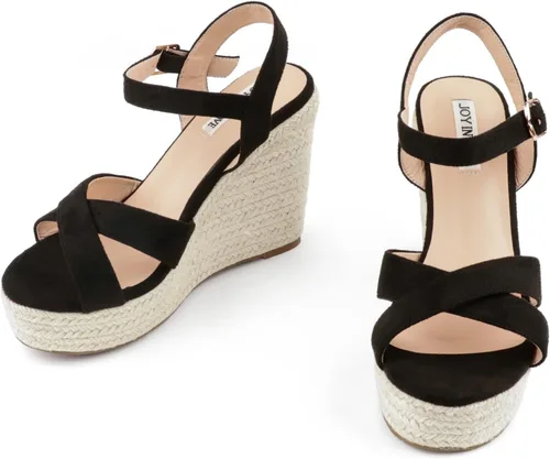 Miniatura 2 de JOY IN LOVE Alpargatas para mujer, sandalias de plataforma con tacón y correa al tobillo y hebilla