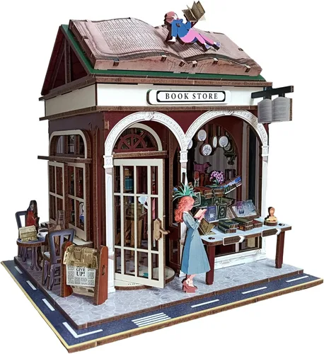 Rompecabezas de madera 3D, kits de rincón de libros para adultos, kits de construcción de casas en miniatura, manualidades de madera, modelo de