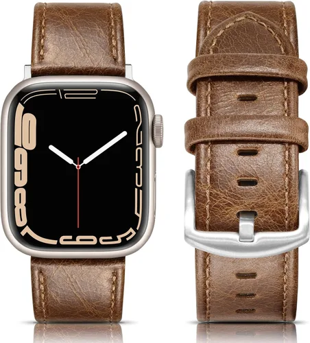 Miniatura 24 de EDIMENS Correas de cuero compatibles con Apple Watch de 1.81 pulgadas, 1.77 pulgadas, 1.73 pulgadas, 1.65 pulgadas (serie 1, 2, 3) para hombres
