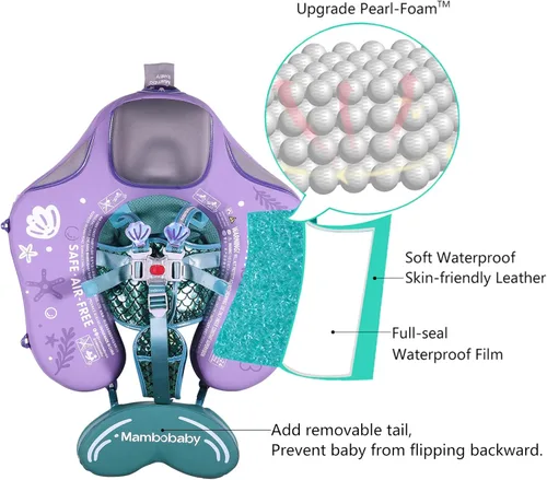 Miniatura 3 de Mambobaby - Flotador con cola y toldo para bebé, anillo de natación para cintura infantil, entrenador de natación y flotador no inflable con correa