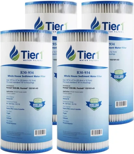 Tier1 Filtro de agua de 30 micras de 10 x 4.5 pulgadas | Cartucho de sedimento plisado de poliéster para toda la casa | Reemplazo para filtro de