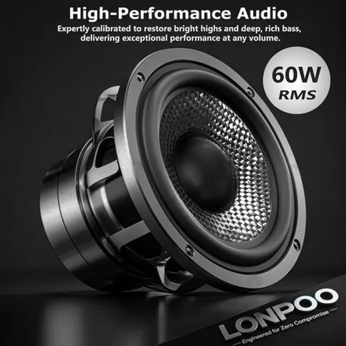 Miniatura 3 de LONPOO Altavoces Bluetooth para repisa, Altavoces con alimentación de 60W con Bluetooth/AUX-in/Óptica/RCA, Woofer de 4" y Tweeter de 1" (Negro)