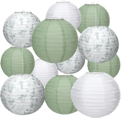 Miniatura 8 de Riakrum - Juego de 18 faroles de papel de 10 pulgadas y 8 pulgadas, redondos, chinos, japoneses, decoración colgante para techo, boda, fiesta