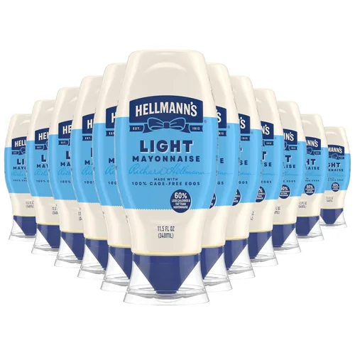 Hellmann's Paquete de 12 mayonesa ligera para untar sándwich cremoso o condimento, 11.5 onzas