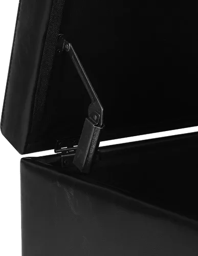 Miniatura 8 de Adeco Otomana moderna de cuero con ruedas, otomana cuadrada negra rodante de 18.8" con almacenamiento, taburete de tocador tapizado acolchado