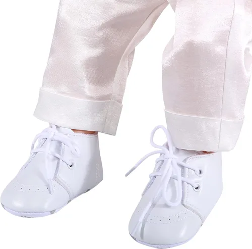 Miniatura 3 de Booulfi Conjunto de botines para bebé recién nacido para bautizo, bautizo, zapatos y calcetines