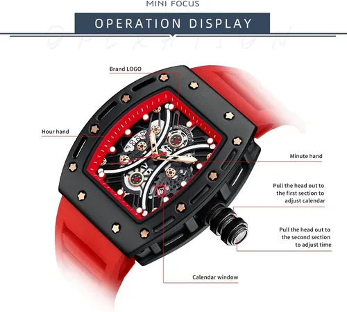 Miniatura 5 de MF MINI FOCUS Reloj de pulsera Tonneau de moda para hombre (cronógrafoimpermeableluminosocalendario) reloj de cuarzo con correa de silicona