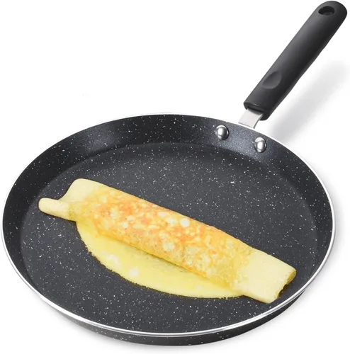 AYNEFY Sartén antiadherente para crepes, revestimiento de granito, sartén plana para hornear huevos, sartén para tortillas, compatible con todas las