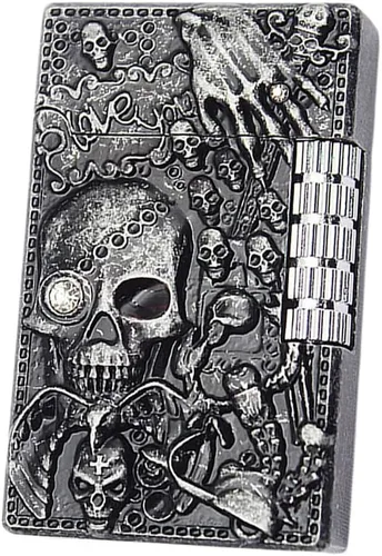 Encendedor Antiguo de Calavera Tallada, Encendedores de Metal Vintage Geniales Recargables, Encendedores Novedosos para Hombres Velas Ideas de