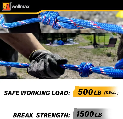 Miniatura 3 de Wellmax Cuerda de nailon trenzado de diamante, 3/8 pulgadas por 50 pies, color azul, extra fuerte, resistente a la luz solar y a la intemperie