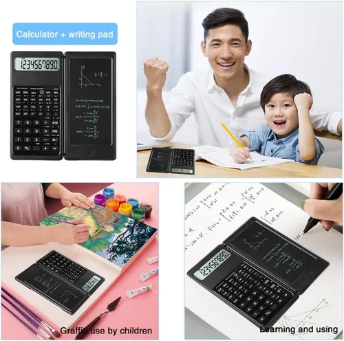 Miniatura 5 de Calculadoras científicas, calculadora para la escuela, pantalla grande de 10 dígitos, Calculadora científica con bloc de notas, calculadora de Negro