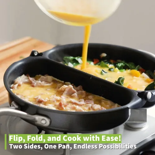 Miniatura 2 de TECHEF - Sartén para frittata y omelette, antiadherente de doble cara plegable, fabricada en Corea (libre de PFOA) (Negro)