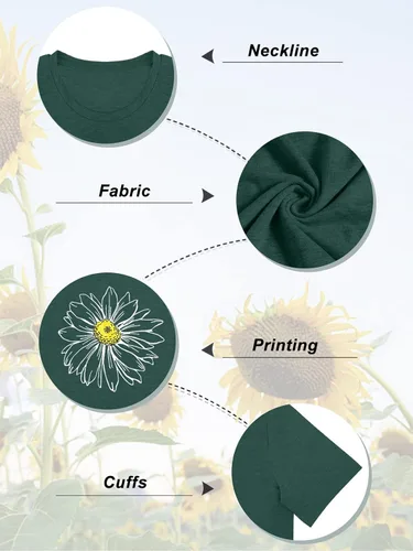 Miniatura 5 de Chulianyouhuo Camiseta de manga corta con estampado de girasol para mujer, camiseta casual para adolescentes y niñas