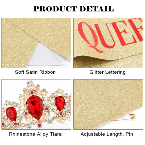 Miniatura 7 de Didder Queen Sash & Crown - Tiara de cumpleaños para mujer, banda para mujer, Diamante falso