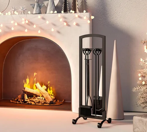 Miniatura 2 de Juego de herramientas para chimenea de 5 piezas, accesorios elegantes y simples para el hogar con póker, pinzas, pala, cepillo, negro