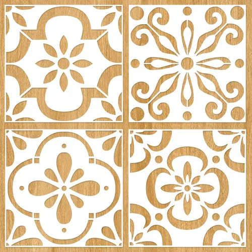 Paquete de 4 plantillas grandes de azulejos españoles de 12 x 12 pulgadas, plantillas de suelo reutilizables para pintar en pisos, azulejos, patio