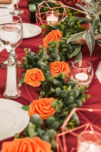 Miniatura 264 de N&T NIETING Flores artificiales, rosas artificiales de color rosa intenso, 50 piezas de flores falsas con tallo para ramos de boda DIY, centros