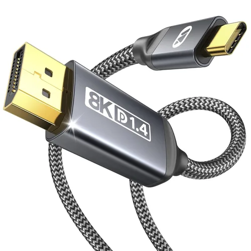 Miniatura 12 de Warrky Cable USB C a DisplayPort (8K 60Hz, 4K 240/144Hz), [Carcasa de Aluminio, Enchufe Chapado en Oro] Cable Thunderbolt 3/4 a Display Port Gris