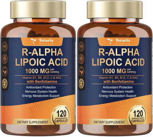 Miniatura 10 de R Ácido Alfa Lipoico 1000 mg con Benfotiamina – Suplemento de ALA de Sodio para Apoyo de Neuropatía, Salud Nerviosa y Antioxidante, Energía Celular