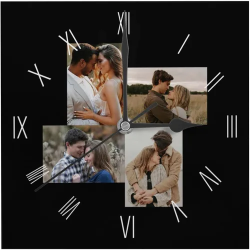 Miniatura 10 de Reloj de pared personalizado, 9.8 in redondo, texto fotográfico, electrónico silencioso, se adapta a la sala de estar, cocina, baño, decoración