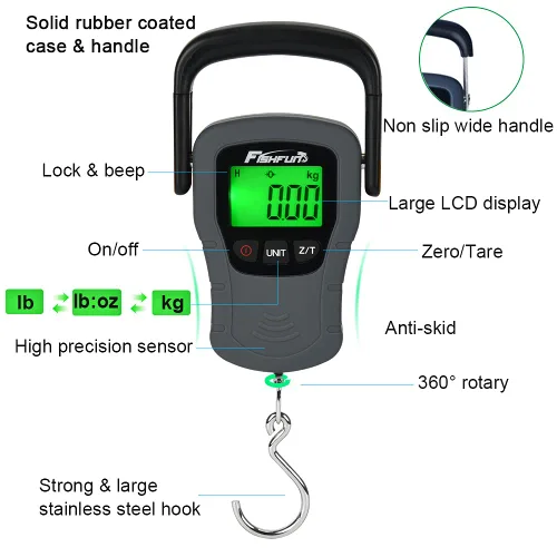 Miniatura 3 de Báscula digital de pescado, báscula electrónica para colgar peces con mango grande y cinta métrica, báscula de pesca de 110 libras / 110.2 lbs, 3