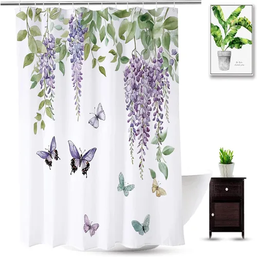 Miniatura 8 de Cortina de ducha, tela impermeable para baño, cortinas decorativas para baño, hotel (cortina, hoja verde)