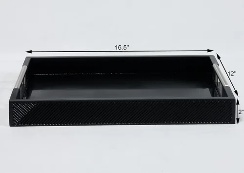 Miniatura 3 de Bandeja para servir con asas de metal pulido, bandeja rectangular para mesa de café de 16.5''x12'', bandeja decorativa moderna, bandeja otomana Negro