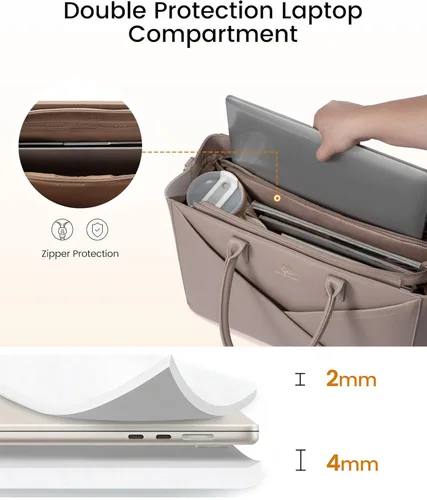 Miniatura 4 de LOVEVOOK Bolsa de mano para laptop para mujer con soporte para tazas grande, bolsa de trabajo de piel sintética de 16 pulgadas, bolsa de mano