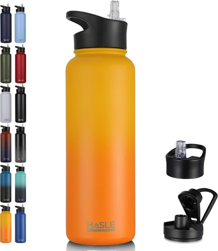 Miniatura 46 de HASLE OUTFITTERS Botella de agua aislada de 22 onzas, botella de agua de acero inoxidable de doble pared, boca ancha con tapa de popote y tapa