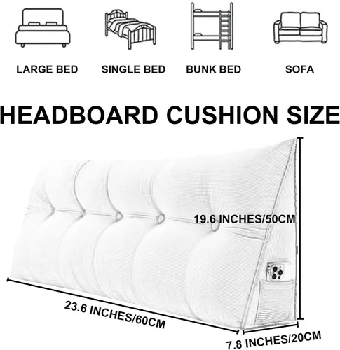 Miniatura 7 de Cojín triangular grande para cabecero de lectura, almohada para reposo en cama, respaldo triangular, respaldo de forro polar, soporte de Beige