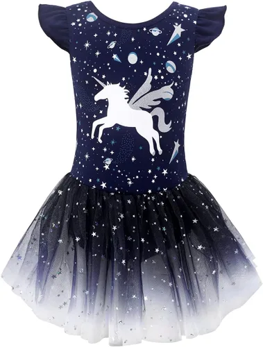 Miniatura 2 de EQSJIU Leotardos de ballet de unicornio con tutú para niñas pequeñas, vestido de falda de tul de algodón para bailar