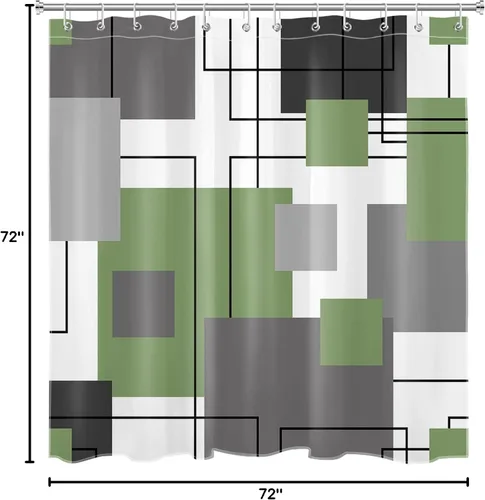 Miniatura 8 de LB Cortina de ducha geométrica a rayas grises y blancas, cortinas de ducha abstractas de mediados de siglo verde salvia para baño, 72 x 72 pulgadas