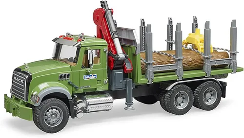 Miniatura 2 de Camión de madera de granito MACK con grúa de carga y 3 troncos