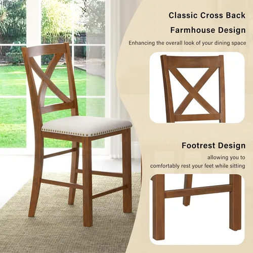 Miniatura 7 de JIVOIT Farmhouse 6 Piece Dining Table Set, Counter Height Table Set with 4 Chairs and a Bench, Rubber Wood Expandable Bar Table Set with Rivet Gris-3