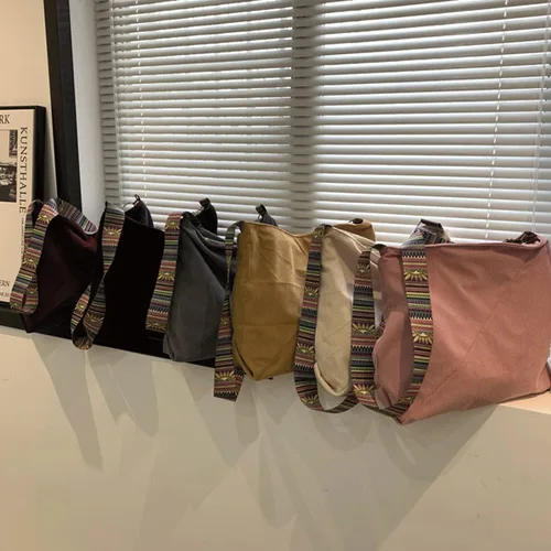 Miniatura 6 de Bolso de mano de pana para mujer, bolso de hombro grande para mujer, estilo bohemio, casual