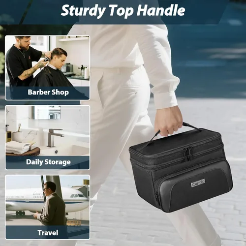 Miniatura 6 de CURMIO Estuche de transporte de viaje para cortapelos, suministros de peluquería de doble capa, bolsa de almacenamiento compatible