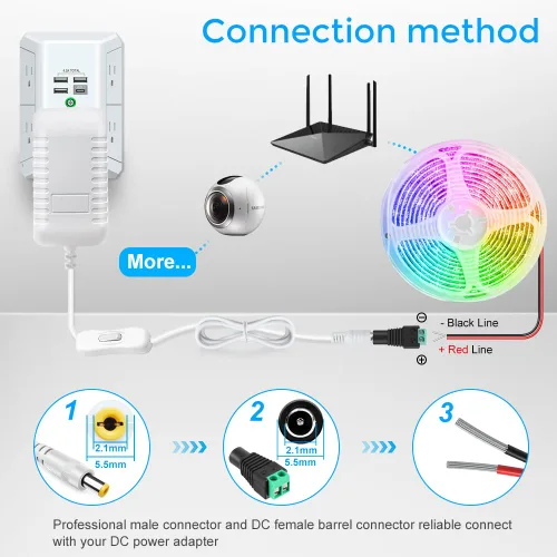 Miniatura 6 de Fuente de alimentación de 12 V, fuente de alimentación de 12 voltios 3A 36 W CC con interruptor de encendido y apagado, adaptador de corriente LED