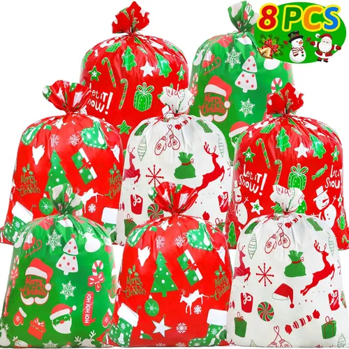 Miniatura 11 de ZMCINER 38 PCS bolsas de regalo de Navidad con cordón de varios tamaños, bolsas de Navidad con cordón para regalos de Navidad, regalos