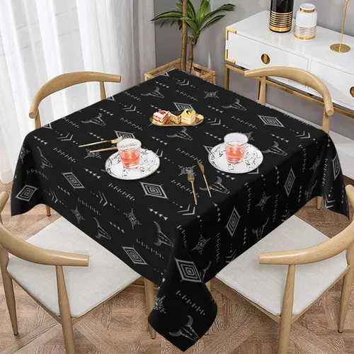 Miniatura 51 de Mantel decorativo con patrón azteca, estilo nativo étnico, bohemio, geométrico, verde, para cocina, banquete de fiesta y vacaciones, color negro