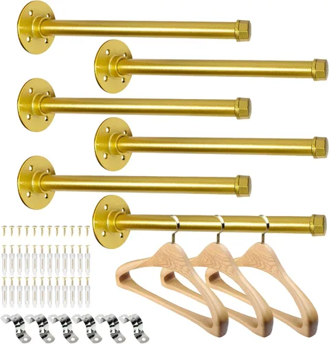 Miniatura 10 de Pintuson 6 piezas Barra de ropa de tubo industrial de 10 pulgadas - Perchero de ropa de montaje en pared - Barras de armario de cara hacia afuera