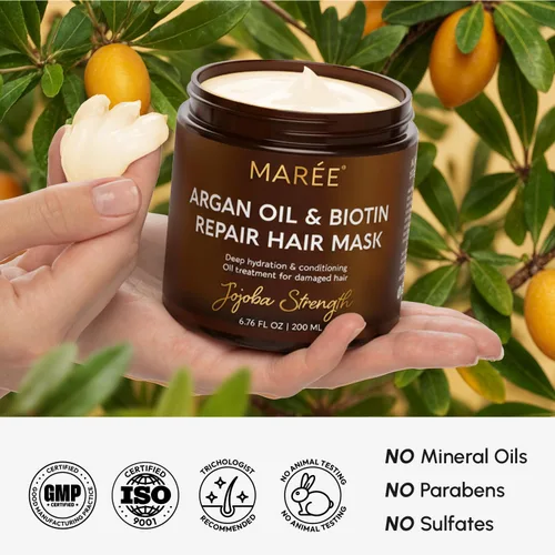 Miniatura 8 de MAREE Mascarilla Capilar de Acondicionador Profundo para Cabello Dañado – Tratamiento Capilar de Aceite de Argán y Biotina Jojoba – Mascarilla