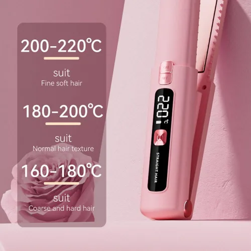 Miniatura 4 de Alisador y rizador de viaje portátil 2 en 1, alisador de pelo inalámbrico de 4500 mAh, plancha plana LCD recargable, mini plancha rizadora