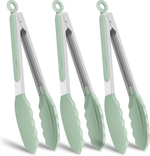 Miniatura 19 de Hotec Pinzas de cocina de silicona para cocinar, pinzas pequeñas de 7 pulgadas con puntas de silicona, juego de 3 (azul)