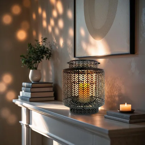 Miniatura 2 de Decozen Farol colgante para velas – Portavelas decorativo pequeño de metal negro para decoración del hogar, patio, comedor, sala de estar