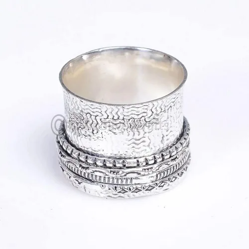 Miniatura 3 de Silver Spinning Ring, Handmade Hammered Narrow Band, Meditation & Spiritual Fidget Jewelry, Antique Thumb Ring
