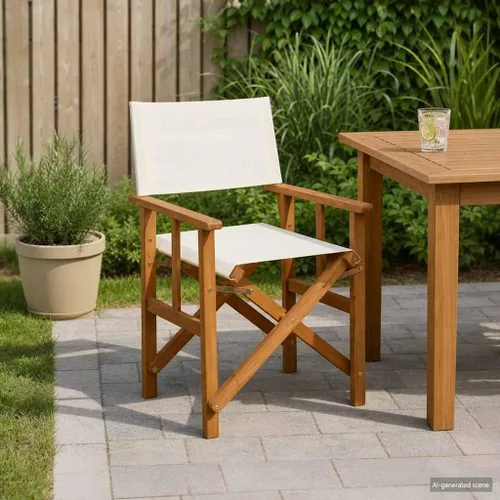 Miniatura 2 de vidaXL Silla de director plegable, madera de acacia maciza, resistente a la intemperie, asiento de poliéster, respaldo, diseño elegante, fácil
