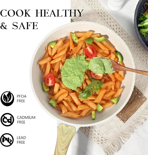 Miniatura 3 de GiPP - Sartén antiadherente de granito blanco de 8 pulgadas, sartén para tortilla con mango resistente al calor, compatible con todas las estufas