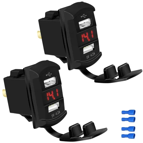 Miniatura 8 de DaierTek Interruptor de palanca USB marino 12V con 2 puertos de carga 4.2A, impermeable, con salida de enchufe y voltímetro digital LED azul
