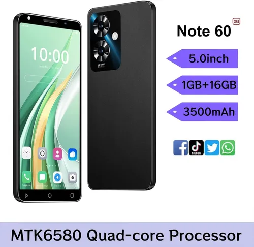 Miniatura 2 de LilCost Note 60 Smartphone, 16 GB ROM, extensión de 128 GB, Dual SIM, pantalla HD de 5.0'' con batería de 3500 mAh y cámara dual, soporte