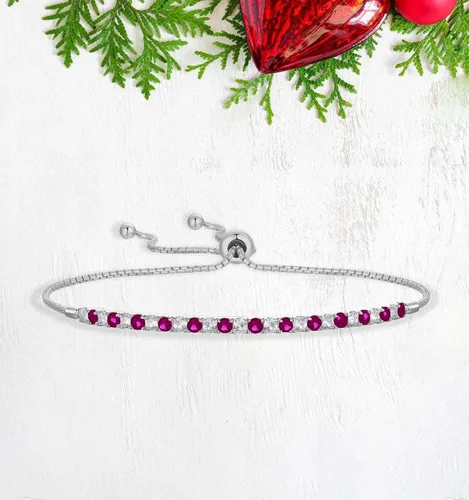 Miniatura 6 de Gemstone and Lab-Created White Sapphire Adjustable Bolo Bracelet, Sterling Silver, Easy-On Easy-Off (6, 7 and 8 inch Wrist Size)